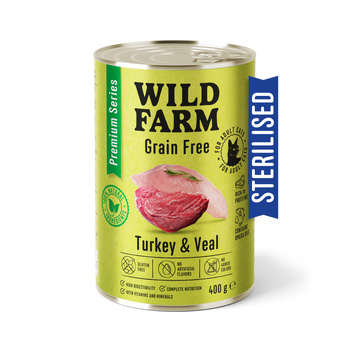 WILD FARM Premium Grain Free Turkey and Veal 400g - τροφή χωρίς σιτηρά για αποστειρωμένες γάτες