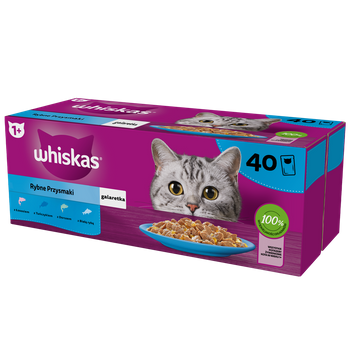 WHISKAS Adult sachets 40 x 85 g Fishy Treats - υγρή τροφή για ενήλικες γάτες σε ζελέ (κομμάτια με: σολομό, τόνο, μπακαλιάρο, λευκό ψάρι)