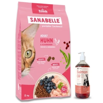 BOSCH Sanabelle Adult Powder 8kg + Lab-V 100% λάδι σολομού για σκύλους και γάτες όλων των ηλικιών