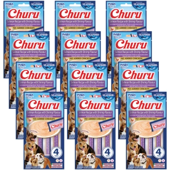 INABA Dog Churu (με βάση το ψάρι) σολομός, γαρίδες 12x(4x14g)
