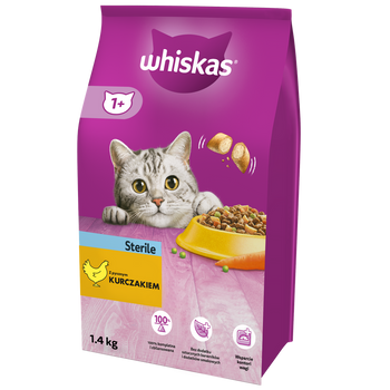 WHISKAS Αποστειρωμένη ξηρά τροφή για γάτες 1+ μετά από αποστείρωση με κοτόπουλο 1.4kg