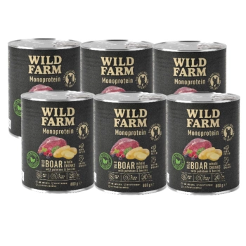 WILD FARM Μονοπρωτεϊνική τροφή για αγριόχοιρους 6x800g υποαλλεργική τροφή για σκύλους
