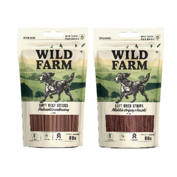 WILD FARM Soft duck strips 80g dog treat + WILD FARM beef sticks 80g dog treat