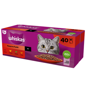 WHISKAS Adult sachets 40 x 85 g Classic Meals - υγρή τροφή για ενήλικες γάτες, σε σάλτσα (τεμάχια με: μοσχάρι, κοτόπουλο, αρνί, πουλερικά)