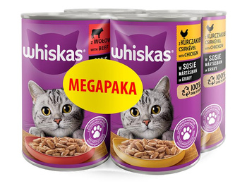 WHISKAS Adult ΚΟΥΤΙ 4X400G - υγρή τροφή για γάτες σε σάλτσα (2x ΜΕ ΚΟΤΟΠΟΥΛΟ, 2x ΜΕ ΒΟΕΙΟ ΚΡΕΑΣ)