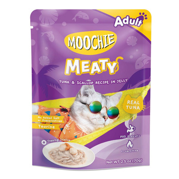 MOOCHIE Τόνος & Χτένια σε Ζελέ 70g υγρή τροφή για γάτες (Τόνος και χτένια σε ζελέ)