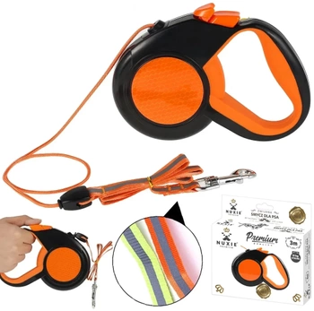 NUXIE® αυτόματο λουρί σκύλου αντανακλαστικό κορδόνι 3m 15kg πορτοκαλί