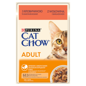 PURINA Cat Chow Adult Cat Food με βόειο κρέας και ζελέ μελιτζάνας 85g