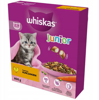 WHISKAS Junior 800 g - ξηρά τροφή για γατάκια, με νόστιμο κοτόπουλο