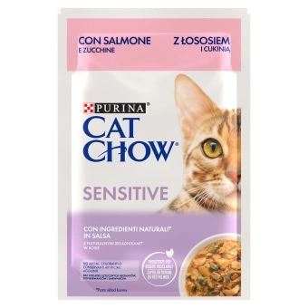 Purina Cat Chow Sensitive Food με σολομό και κολοκυθάκια σε σάλτσα 85g