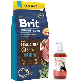 BRIT Premium By Nature Sensitive Lamb 15kg+3kg + LAB V Salmon Oil για σκύλους και γάτες 500ml