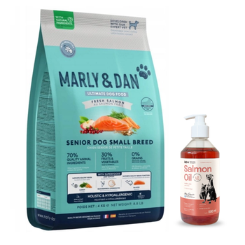 Marly & Dan Senior Dog Small Breed Fresh Salmon Ολιστική & Υποαλλεργική ξηρά τροφή 4kg + Λάδι Σολομού LAB V για σκύλους και γάτες 500ml
