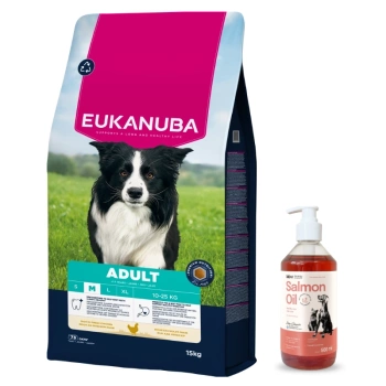 EUKANUBA Active Adult Medium Breed Chicken 15kg + Lab V λάδι για σκύλους και γάτες 500ml