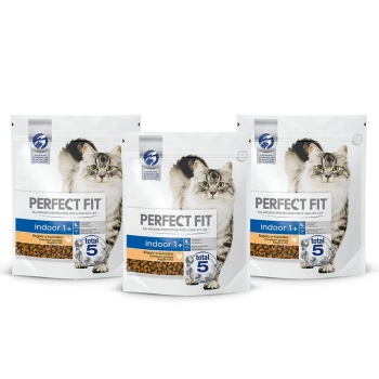 PERFECT FIT (Indoor 1+) 3x750g ξηρά τροφή πλούσια σε κοτόπουλο για γάτες που ζουν σε εσωτερικούς χώρους