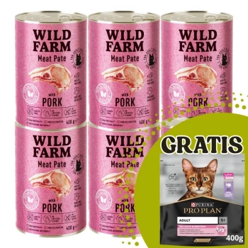 WILD FARM Pate με χοιρινό 6x400g - τροφή για γάτες χωρίς γλουτένη + PRO PLAN Adult cat food 400g - τυχαία παράδοση