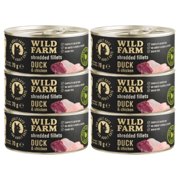 WILD FARM Fillets Duck&Chicken 6x70g - υγρή τροφή για γάτες χωρίς σιτηρά, φιλέτο σε ζωμό