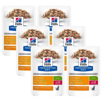 HILL'S PD Prescription Diet Φυτική τροφή για γάτες c/d Urinary Stress + Μεταβολικό κοτόπουλο φακελάκι 6x85g