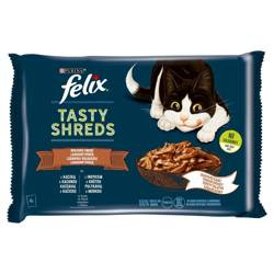 Felix Tasty Shreds Υγρή τροφή για γάτες με πάπια και γαλοπούλα σε σάλτσα 4x80g