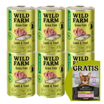 WILD FARM Premium Grain Free Lamb and Trout 6x400g - τροφή για γάτες χωρίς σιτηρά + δωρεάν PRO PLAN Adult Cat 400g - τυχαία αποστολή