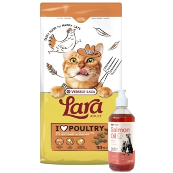 VERSELE-LAGA Lara Adult Turkey & Chicken 12.5kg - τροφή για ενήλικες γάτες με γαλοπούλα και κοτόπουλο + λάδι σολομού Lab-v για σκύλους και γάτες 500ml