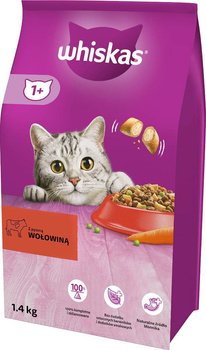 WHISKAS Adult 1,4 kg - πλήρης ξηρά τροφή για ενήλικες γάτες, με νόστιμο βοδινό κρέας