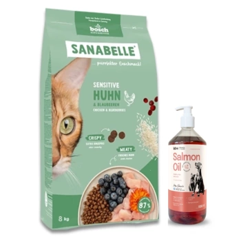 BOSCH Sanabelle Sensitive Πουλερικά 8kg + Λάδι Σολομού Lab-V 100% Για Σκύλους και Γάτες Όλων των Ηλικιών