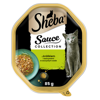 SHEBA Sauce Collection tray 85 g - υγρή πλήρης τροφή για ενήλικες γάτες, κομμάτια με κουνέλι και λαχανικά, σε σάλτσα