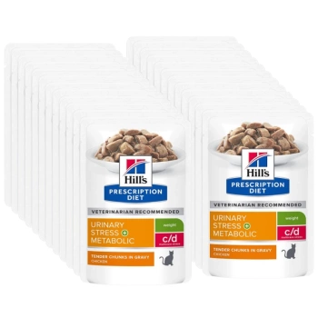 HILL'S PD Prescription Diet Φυτική τροφή για γάτες c/d Urinary Stress + Μεταβολικό κοτόπουλο φακελάκι 24x85g