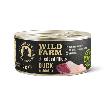 WILD FARM Fillets Duck&Chicken 70g - υγρή τροφή για γάτες χωρίς σιτηρά, φιλέτο σε ζωμό