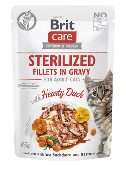 BRIT CARE Cat Sterilized Fillets σε σάλτσα με πλούσια πάπια εμπλουτισμένα με ιπποφαές και νεροκάρδαμο 10x85g