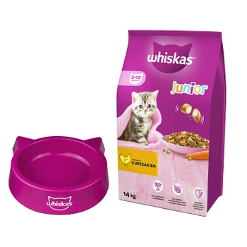 WHISKAS Ξηρά τροφή για γατάκια Junior με κοτόπουλο 14kg + WHISKAS - ένα μπολ για μια Γάτα