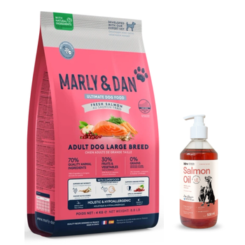 Marly & Dan Ενήλικη Σκύλος Μεγάλης Φυλής Φρέσκος Σολομός Ολιστική & Υποαλλεργική Ξηρά Τροφή 4kg + Λάδι Σολομού LAB V για Σκύλους και Γάτες 500ml