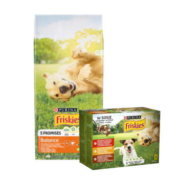 PURINA Friskies Balance 15kg + PURINA Friskies Τροφή για σκύλους σε σάλτσα 12x100g