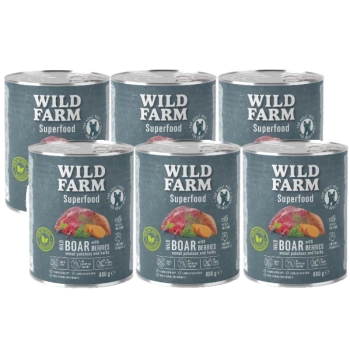 WILD FARM Υπερτροφή Αγριογούρουνο (Ελαφάκι με Γλυκοπατάτες, Μούρα και Βότανα) 6x800g Τροφή για Σκύλους χωρίς Σιτηρά