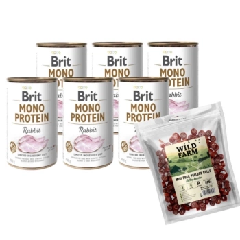 BRIT MONO PROTEIN RABBIT 6x400g+WILD FARM ρολάκια πάπια 500g λιχουδιά για σκύλους