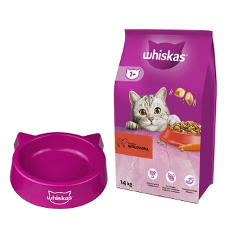 WHISKAS Ξηρή τροφή για γάτες 1+ με βοδινό κρέας 14kg + WHISKAS - ένα μπολ για μια Γάτα