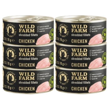 WILD FARM Φιλέτα κοτόπουλου 6x70g - υγρή τροφή για γάτες χωρίς σιτηρά, φιλέτο σε ζωμό