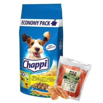 Chappi ξηρά τροφή για σκύλους με πουλερικά και λαχανικά 13.5kg WILD FARM μαλακό στήθος κοτόπουλου 500g λιχουδιά για σκύλους