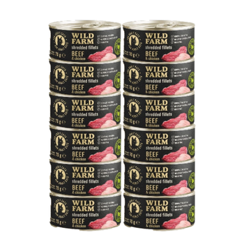 WILD FARM Fillets Beef&Chicken 12x70g - υγρή τροφή για γάτες χωρίς σιτηρά, φιλέτο σε ζωμό