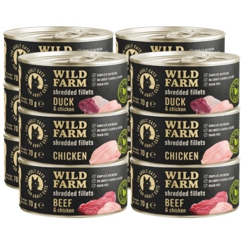 WILD FARM Fillets Mixed flavours 12x70g - υγρή τροφή για γάτες χωρίς σιτηρά, φιλέτο σε ζωμό