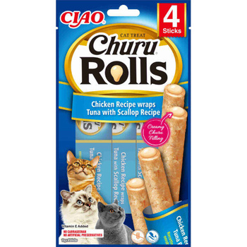 INABA Churu Rolls για γάτες - Τόνος με χτένια 4x10g