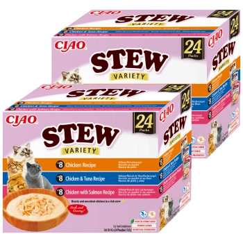 INABA Cat Ciao Stew - συμπληρωματική τροφή για γάτες με γεύση κοτόπουλου, τόνου και σολομού 2x(24x40g)