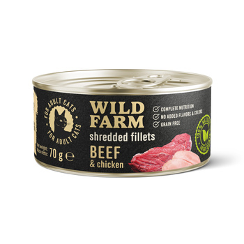 WILD FARM Fillets Beef&Chicken 70g - υγρή τροφή για γάτες χωρίς σιτηρά, φιλέτο σε ζωμό