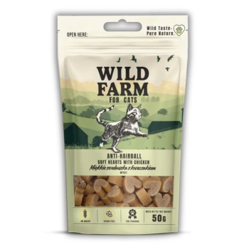 WILD FARM anti-hairball μαλακές καρδιές κοτόπουλου 50g λιχουδιές για γάτες