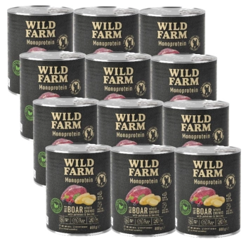 WILD FARM Μονοπρωτεϊνική τροφή για αγριόχοιρους 12x800g υποαλλεργική τροφή για σκύλους