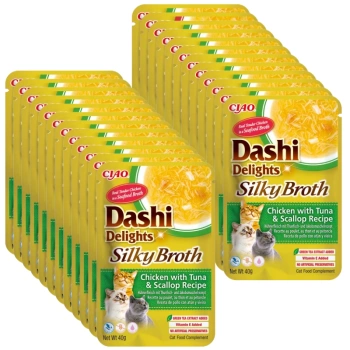 INABA Dashi Delights Μεταξένιος ζωμός κοτόπουλου με τόνο & χτένι Συνταγή 24x40g