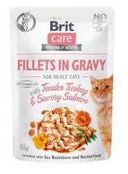 Brit Care Cat Pouches Φιλέτα γάτας σε σάλτσα με τρυφερή γαλοπούλα & αλμυρό σολομό 10x85g