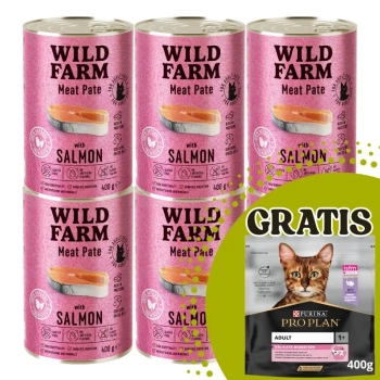 WILD FARM Pate with Salmon 6x400g - τροφή για γάτες χωρίς γλουτένη + PRO PLAN Adult cat food 400g - τυχαία παράδοση