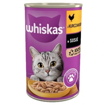 WHISKAS Υγρή τροφή 1+ με κοτόπουλο σε σάλτσα 24x400g