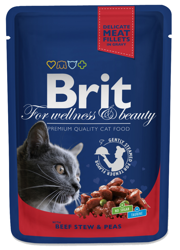 Brit Premium Adult Cat με βοδινό κρέας και αρακά 10x100g